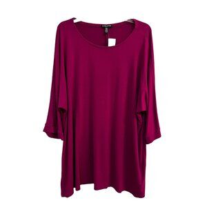 Eileen Fisher Magenta Plum Dolman Sleeve  Jersey Spandex Tunic Top Size 1X
